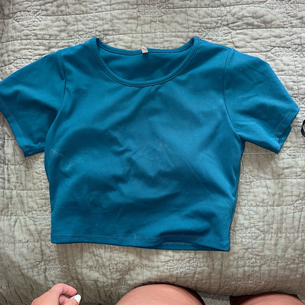 P'tula Blue Fitted Crop T-Shirt Short Sleeve